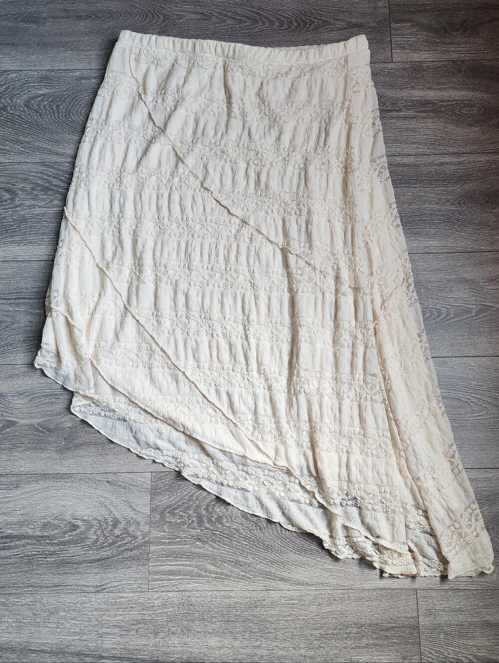 Tiered Lace Asymmetrical Cream Maxi Skirt Size XXL Romantic Fairycore